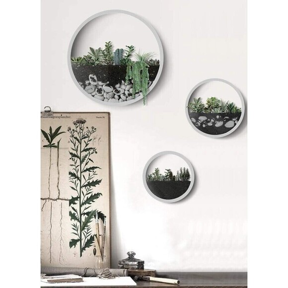 Metal Wall Planter round Hanging Wall Vase Planters for Succulents set of 3 whit - Picture 2 of 7